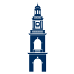 A Navy-Blue bell tower against a white background