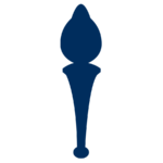 A Navy-Blue torch and flame against a white background