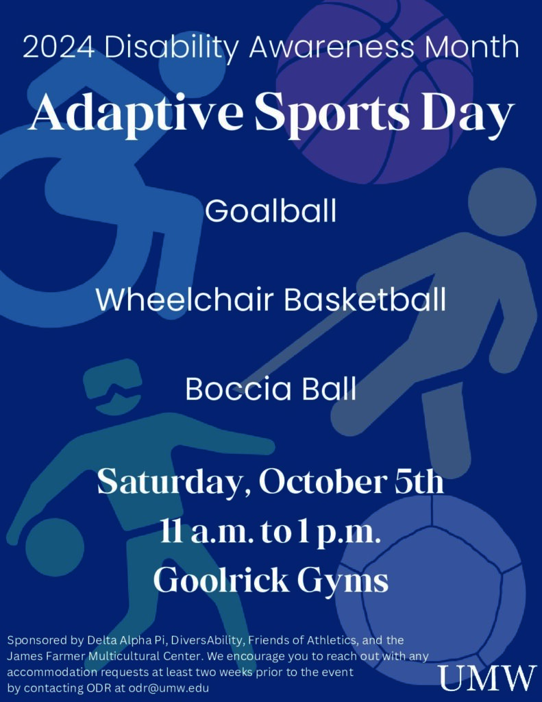 Flyer with date, time and location. Includes Wheelchair Basketball, Boccia Ball and Goalball.