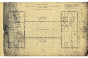 A 1909-1911 architectural drawing of the first floor of Willard Hall at what was then known as the State Normal and Industrial School for women. (Simpson Library Special Collections)