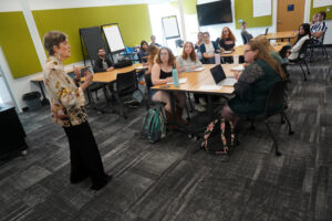 Most of the students who turned out to hear Olsen's talk were education majors, but some were studying other topics like history, international affairs and environmental science. Photo by Suzanne Carr Rossi