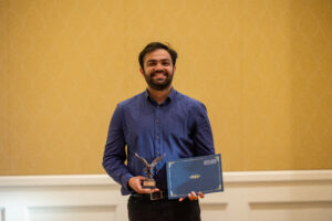 Ravi Palat receives the Prince Woodard Outstanding Leader Award, honoring a graduating senior who has made a substantial impact on UMW and beyond, while exemplifying University values and maintaining a GPA of at least 3.25.