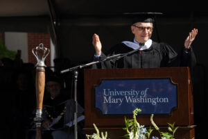 UMW alum Mark McClure ’96, vice president of technical operations for Major League Soccer (MLS), delivered the Commencement keynote address. Photo by Suzanne Carr Rossi.