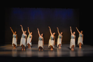 Brunt (third from the left) performs 'Better in the Morning,' a piece choreographed by Elianna Bowman '23, with the Performing Arts Company in the big show in spring 2024. Photo by Maryn Newman.
