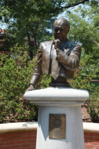 The UMW portion of the Fredericksburg Civil Rights Trail includes the James Farmer bust on Campus Walk in front of James Farmer Hall. Photo by Karen Pearlman.