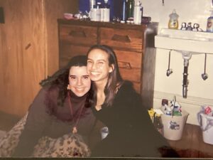 JJenn Reyes '99 (right) with Becca Greene in Reyes' room in Willard Hall, where she lived as a sophomore and junior.