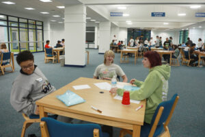 Ninth-graders from several counties applied via lottery to be accepted to the Academy of Technology and Innovation, based at UMW's Stafford Campus. They're seen here at a recent orientation session ahead of the first day of classes. Photo by Karen Pearlman.