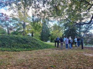 Historic preservation students at UMW, some of whom participated in the creation of the Native American Heritage trail that opened this summer in King George - learn about interpretive signage.