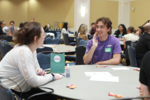 Billy McKeon, Civic Engagement Coordinator for VTEngage and the Student Activities Department at Virginia Tech, speaks during an icebreaker at the Virginia Student Voting Summit hosted at UMW last week. The event drew representatives from colleges across the commonwealth. Photo by Karen Pearlman.