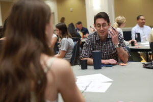 UMW Assistant Professor of Political Science and International Affairs Jared McDonald talks about civic engagement during an icebreaker at last week's Virginia Student Voting Summit. Photo by Karen Pearlman.