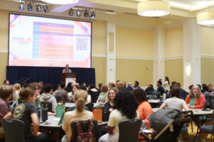 Nearly 100 students, administrators and community friends arrived at UMW's Cedric Rucker University Center last week for the Virginia Student Voting Summit. The event provides an opportunity to compare notes about initiatives taking place on campuses across the commonwealth and re-energize the effort to get out the vote. Photo by Karen Pearlman.