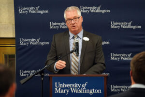 Pete Kelly, dean of UMW's College of Education, spoke about the innovative learning that goes on inside lab school classrooms. Photo by Suzanne Carr Rossi.