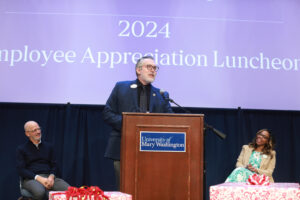 UMW Chief of Staff Jeffrey McClurken presents the Coleman and Hurley Awards at the annual Employee Appreciation Luncheon. Photo by Karen Pearlman.