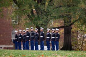 The Mountain View High School Marine JROTC Color Team at UMW. Photo by Sam Cahill.