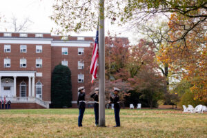 A variety of Veterans Day activities, including an early-morning flag-raising, honor veterans’ dedication and sacrifice. Photo by Sam Cahill.