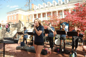 The Pep Band played outside of Lee Hall for UMW Day on Democracy. Photo by Karen Pearlman.