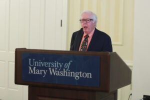 Crawley thanked all of the individuals, organizations and corporations that have supported Great Lives over the last two decades, singling out UMW Director of Community Events Ali Gauch Hieber, Jonathan Windsor '24 and his wife, Dr. Terrie Young Crawley '77. Photo by Karen Pearlman.