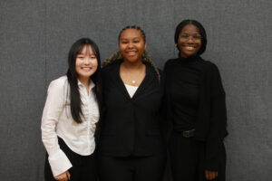 From left to right: Mia Fischl, Alanah Cleare and Lauren Ballad teamed up as the 'EcoSisters,' taking third place in the College of Business Case Competition. Photo by Karen Pearlman.