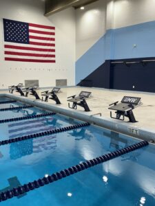 UMW colors pop on the facility's walls, with new lane lines, an accessible lift, and University-branded backstroke flags and starting blocks all making a debut at Saturday's competition.