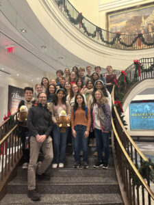 Sam Ulmschneider ’06 (seen here with his students at the Museum of the American Revolution in Philadelphia), who majored in history and philosophy at UMW, has led his students at Maggie L. Walker Governor’s School in Richmond to several national championships in the We the People civics competition. Last year’s event was chronicled in a PBS documentary series. Photo courtesy of Sam Ulmschneider.